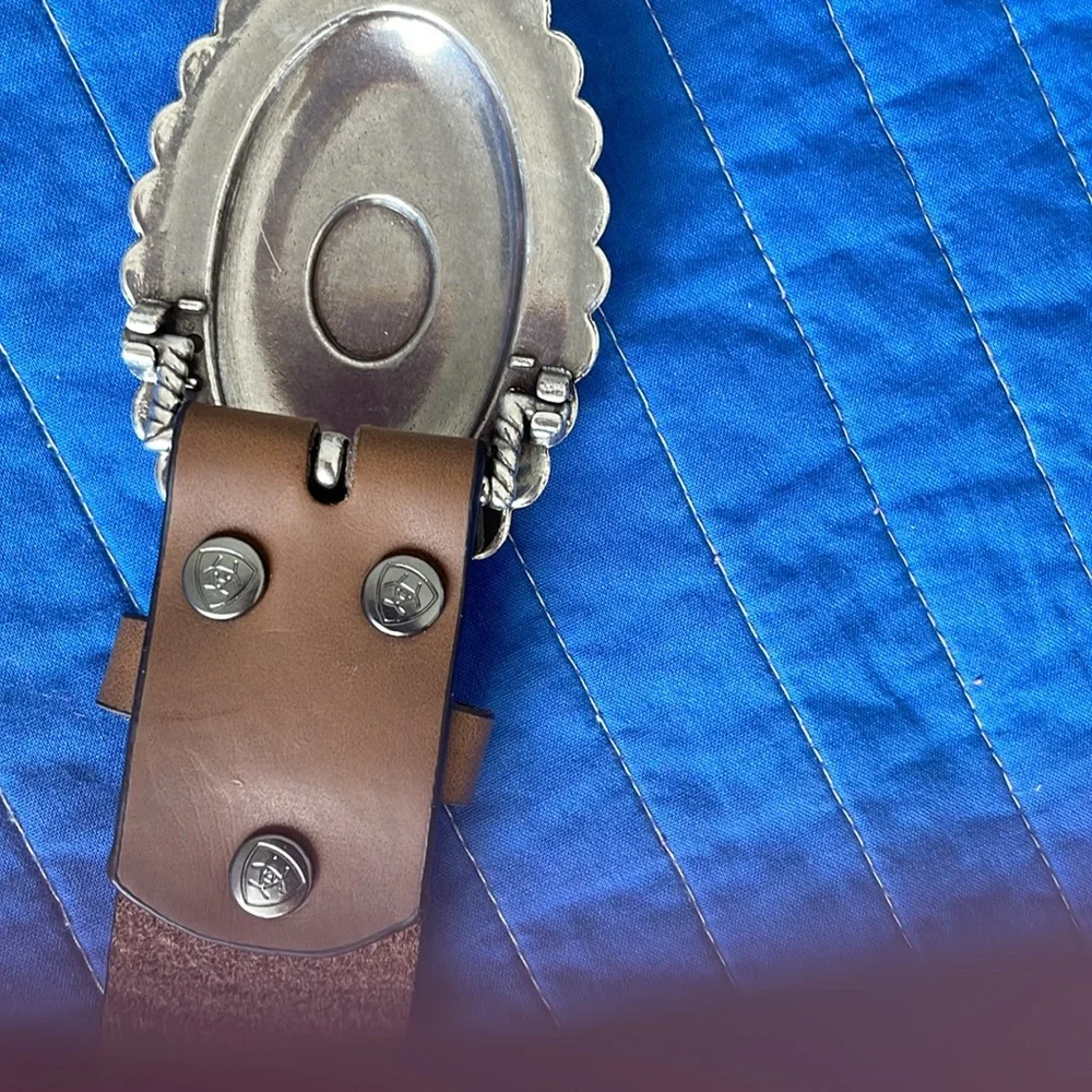 ARIAT Lucinda Womens brown leather oval turquoise silver concho western belt - Picture 8 of 10